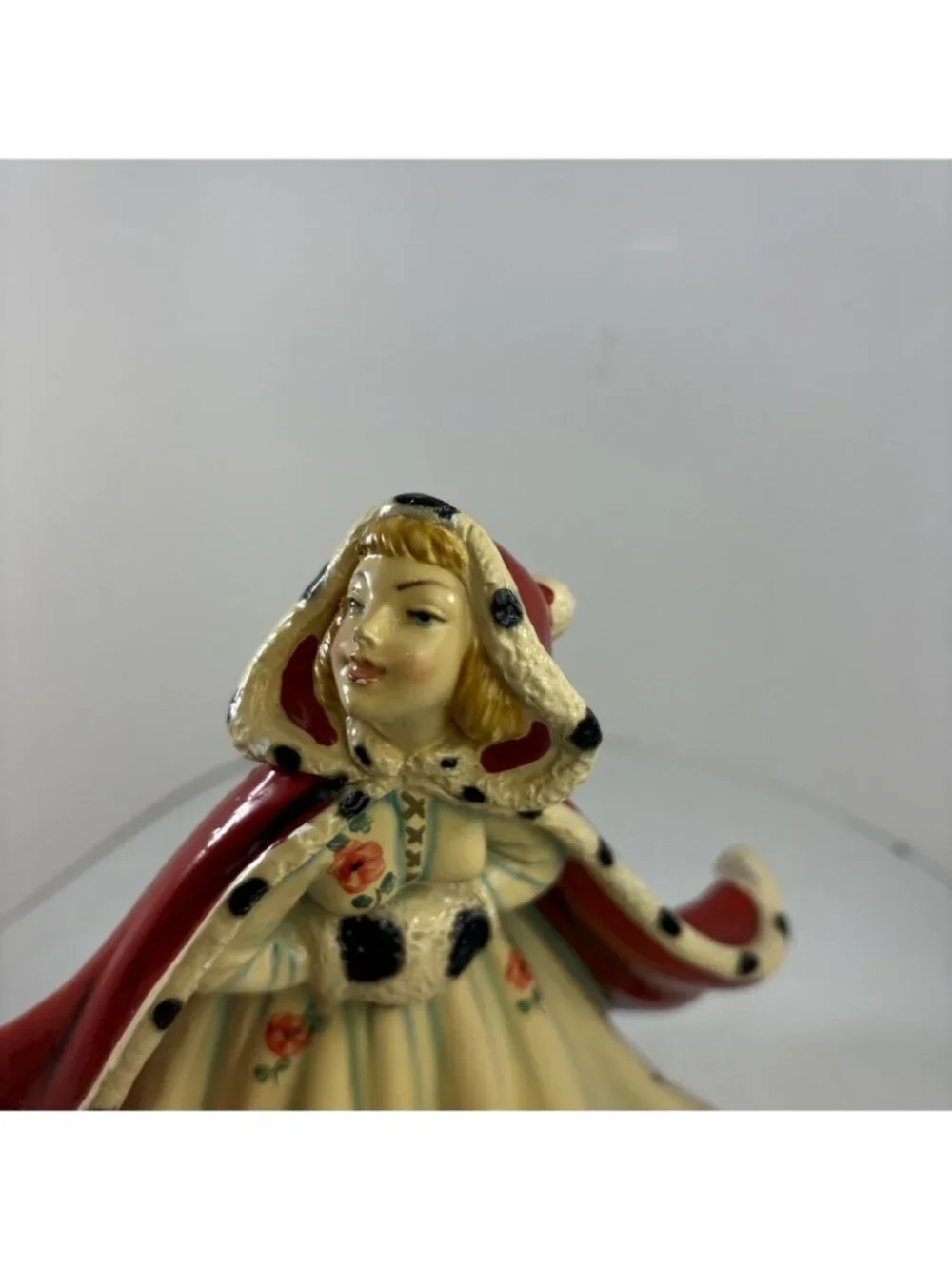 Vintage Red Hooded Girl Depositato Italy Chalkware Figure